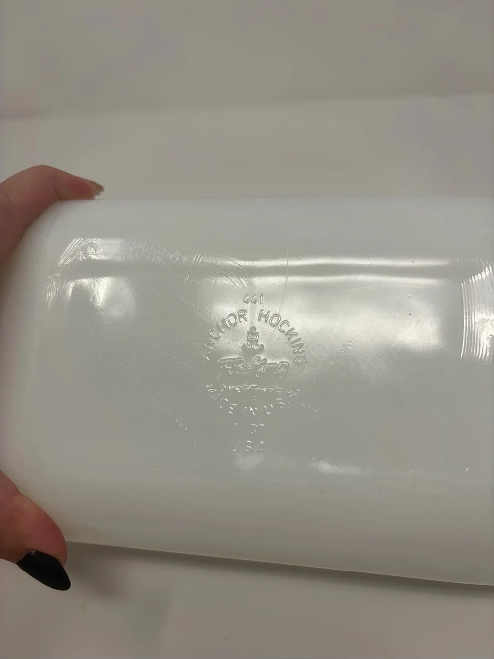 Vintage Anchor Hocking Milk Glass Casserole Dish with Blue Floral Pattern